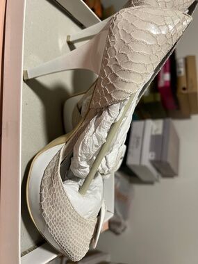 BCBG Paris White Snake-Embossed Stiletto Heels